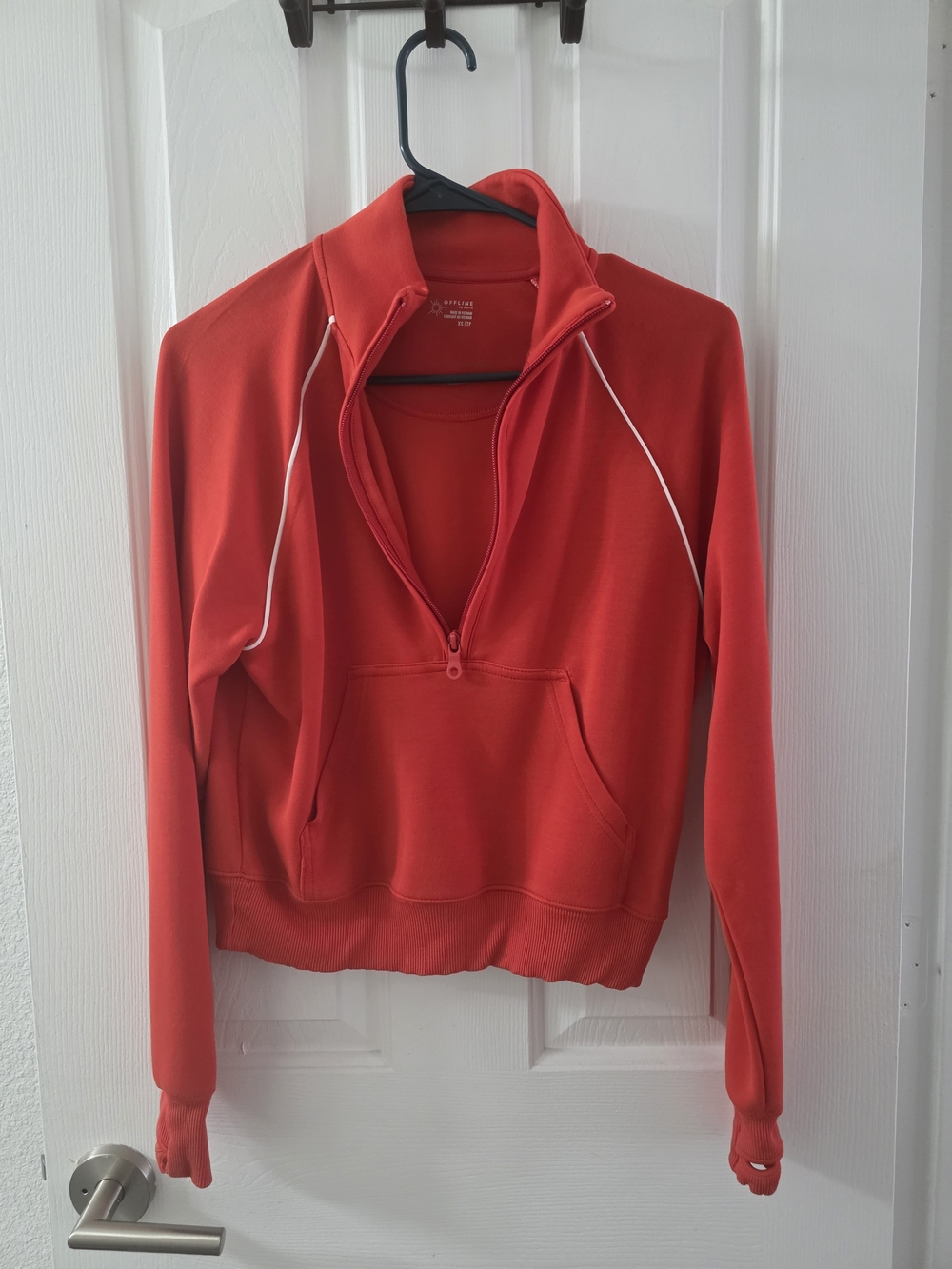 Red Half-Zip Pullover Top with Front Pocket